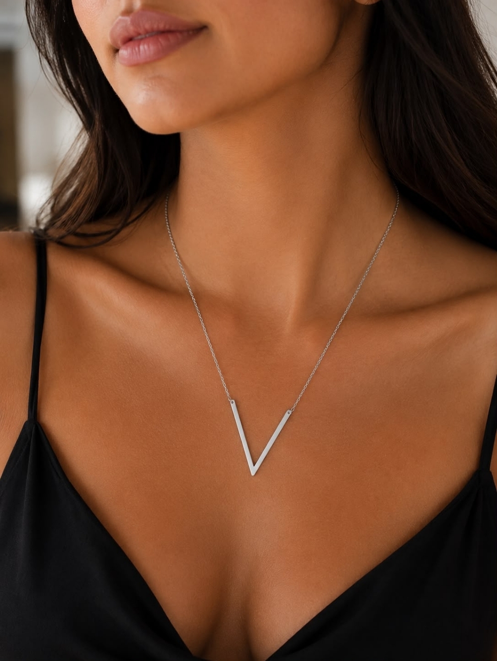 Wildflowers V-Shaped Silver Pendant Necklace